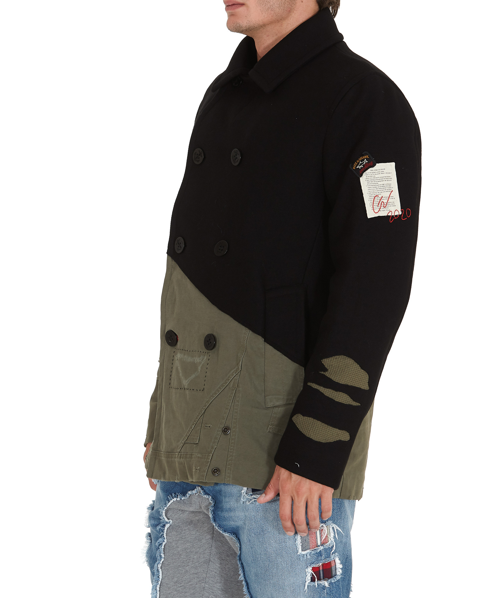Paul & Shark Double-breasted Wool Splicing Jacket In Black
