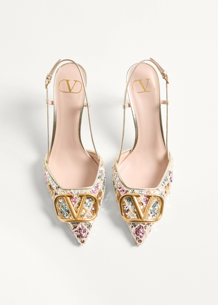 Valentino 80mm Sequin-embellished Slingback Pumps In Neutral
