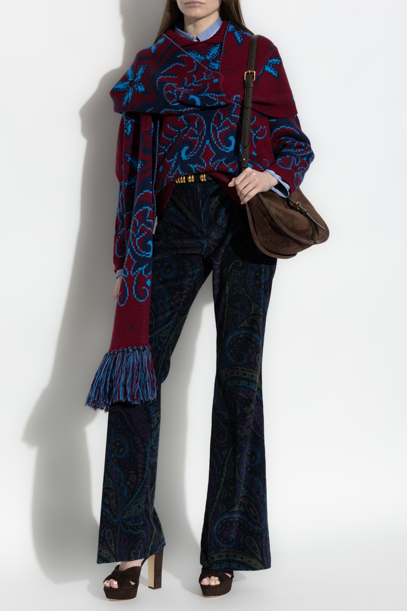 Etro Chunky Knitwer With Shawl Collar Knitwear Multicolor In Red