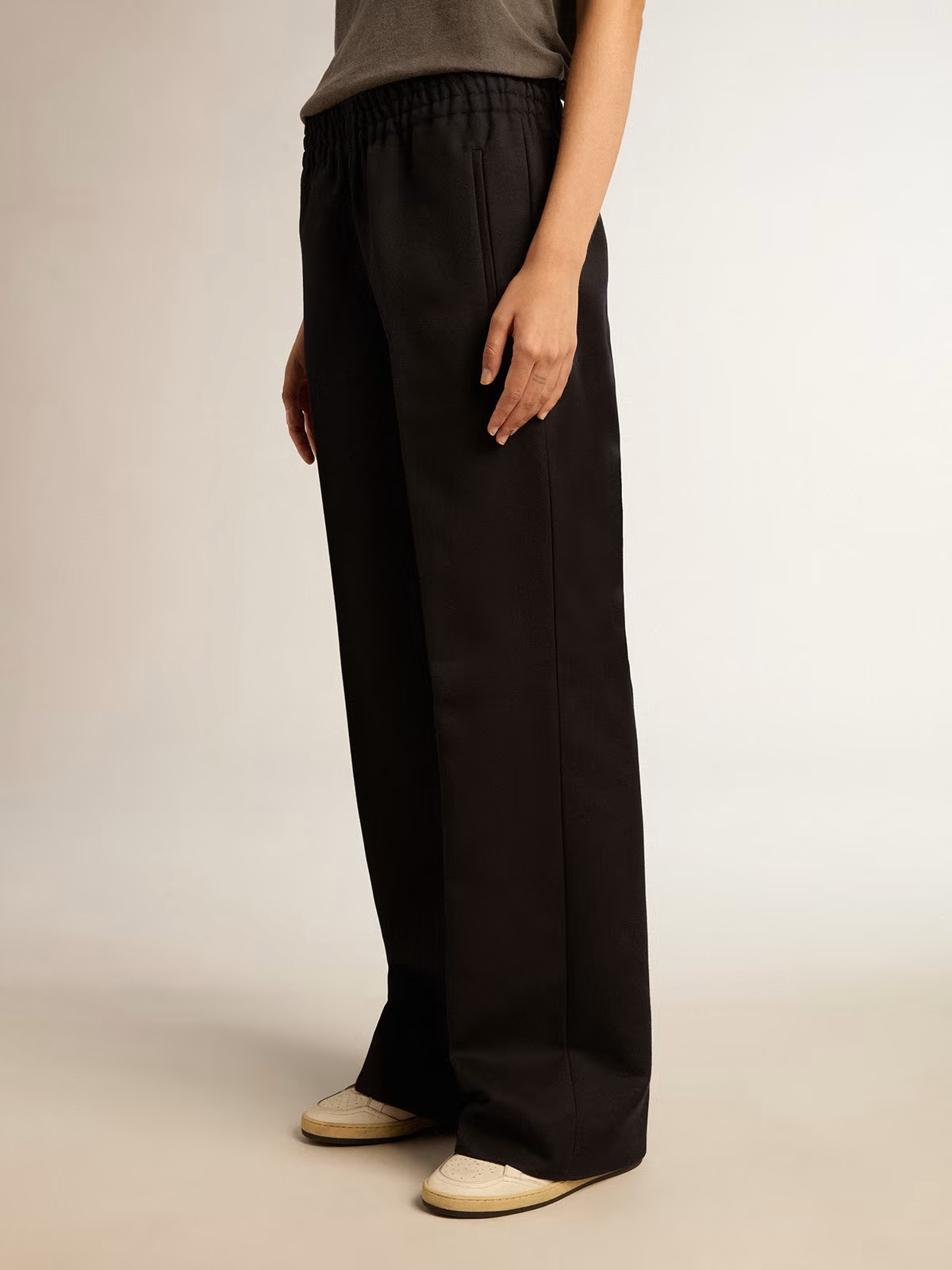 Shop Golden Goose Joggers In Dark Blue Wool Gabardine In Black