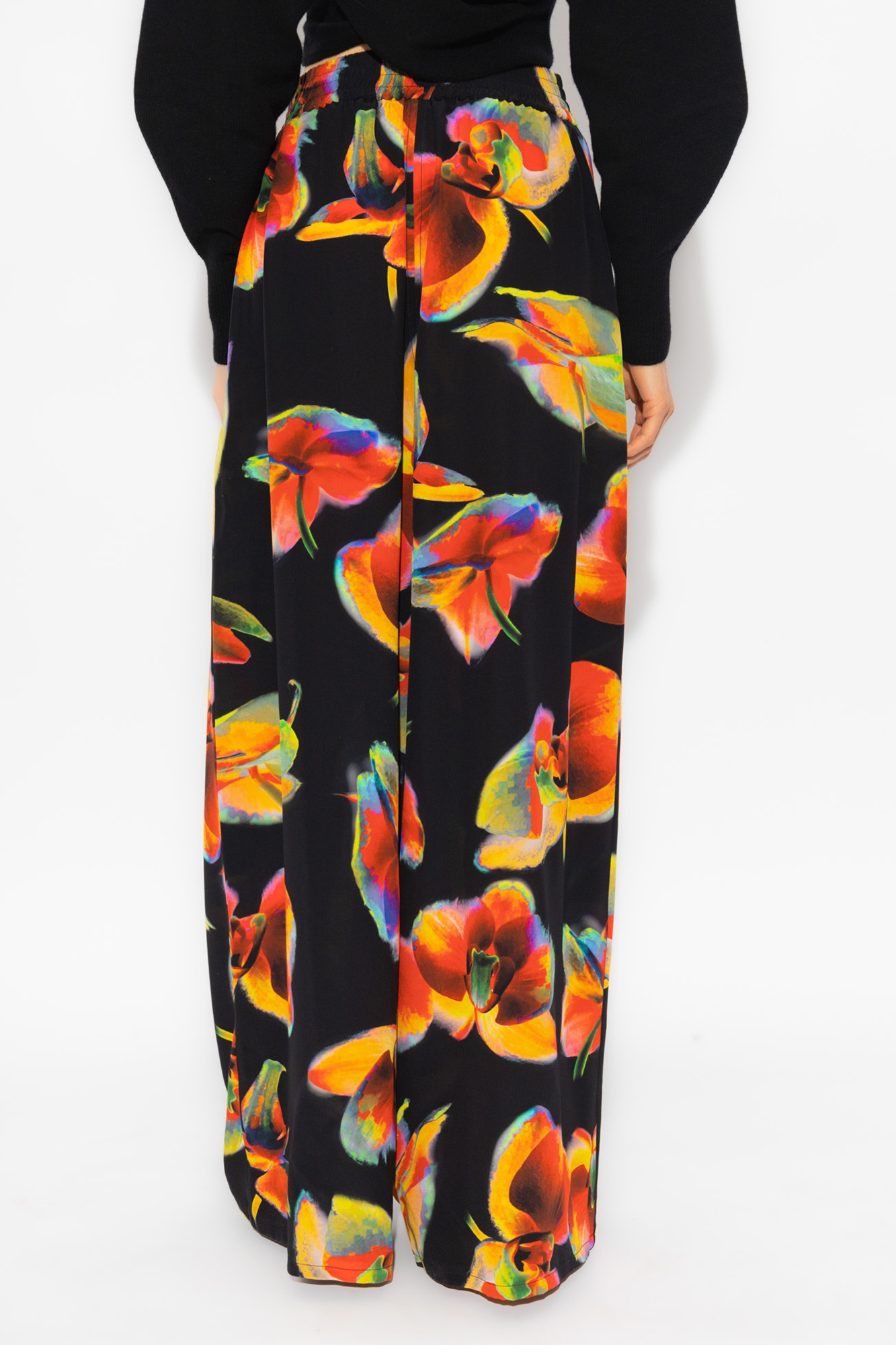 Alexander Mcqueen Floral-print Wide-leg Silk Trousers In Black