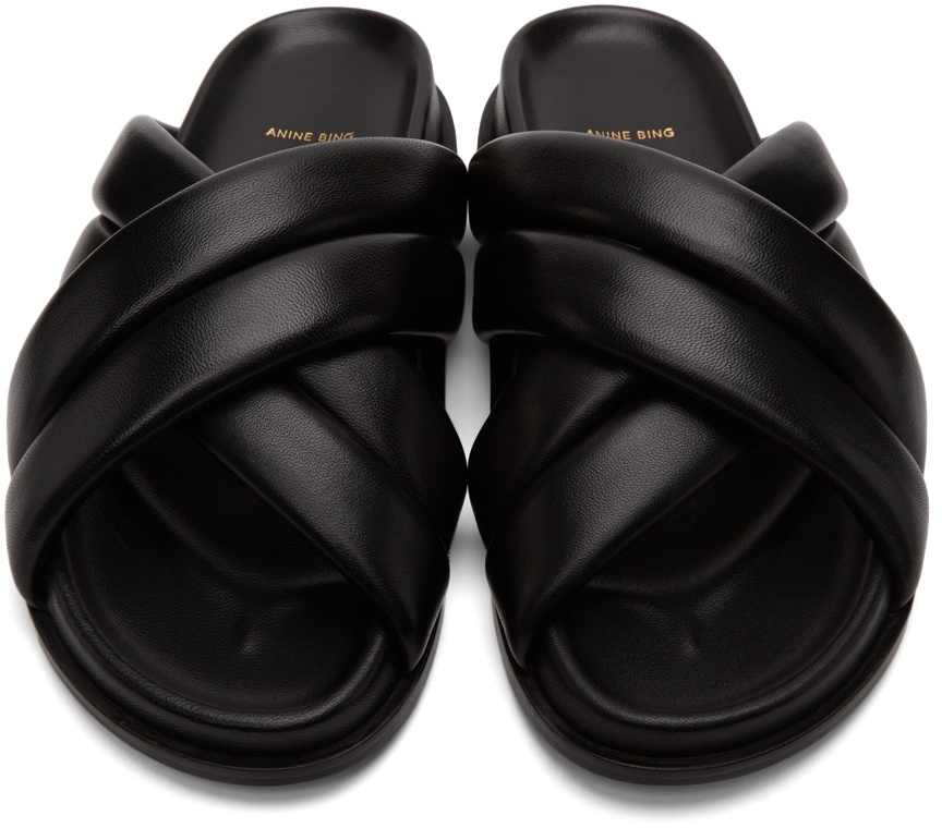 Anine Bing Lizzie Leather Cross-strap Slides In Black
