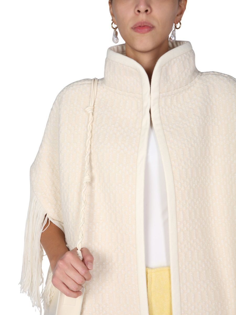 Jil Sander Oversize Fringe Knitted Cape In White
