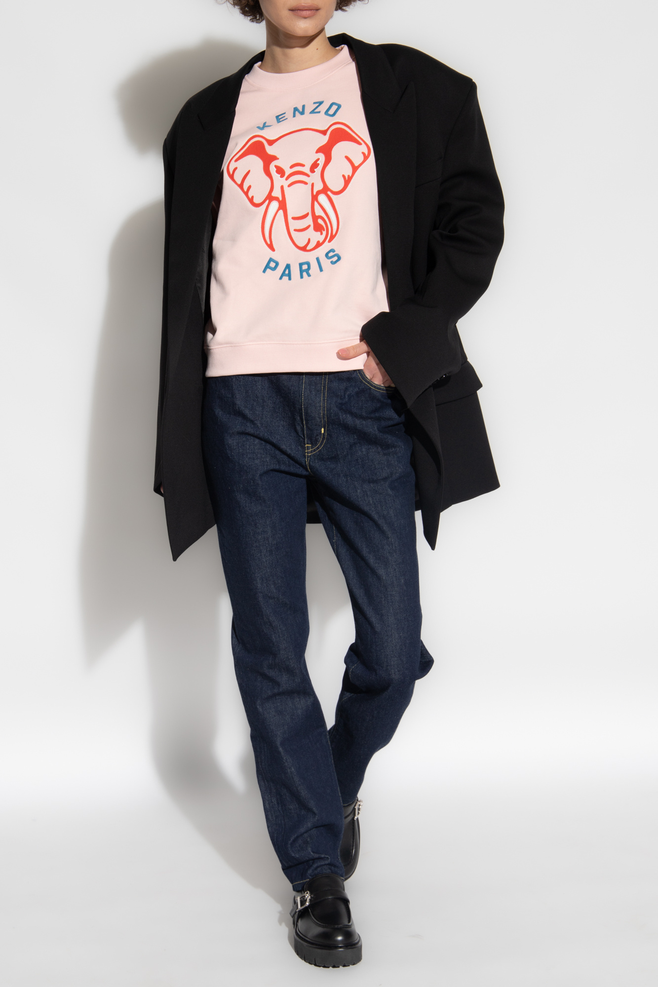 Kenzo Logo-patch High-waisted Jeans In Black