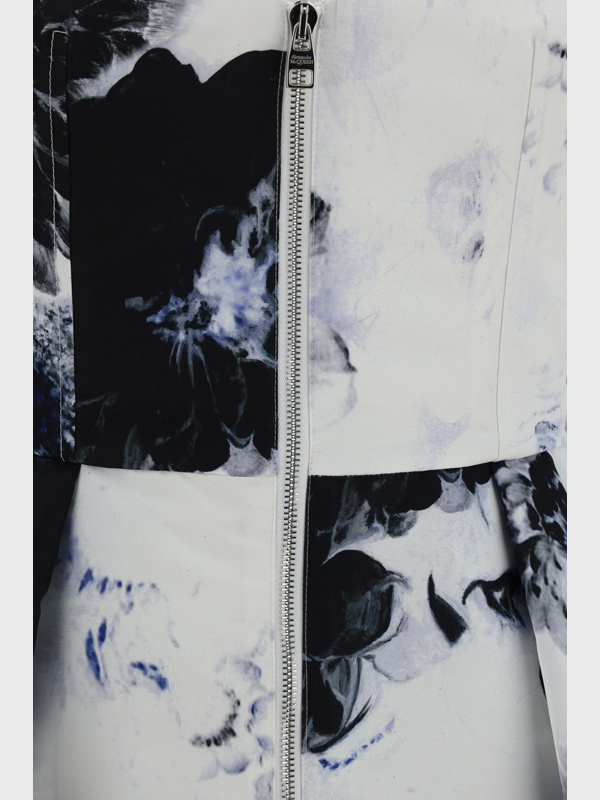 Alexander Mcqueen Women Mini White And Black Dress With All-over Chiaroscuro Print In Polyfaille Wom In White