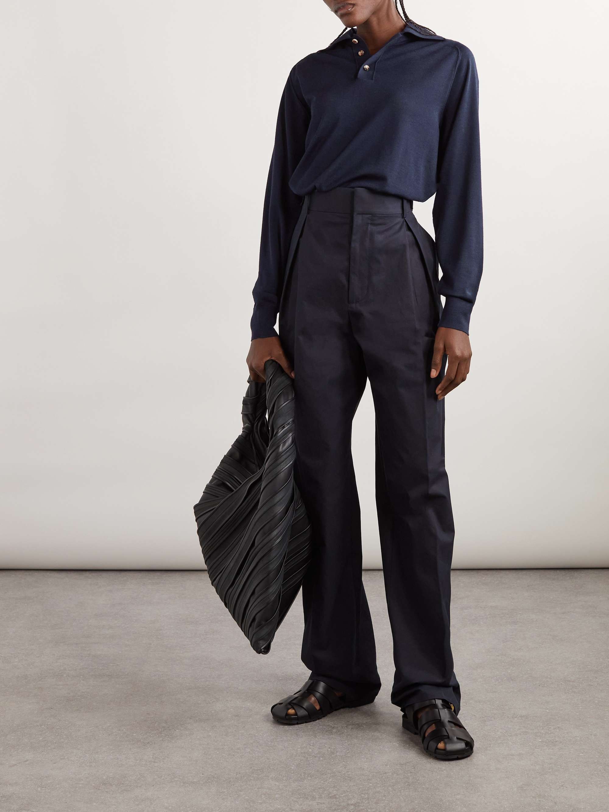 Bottega Veneta Long-sleeved Polo Shirt In Black