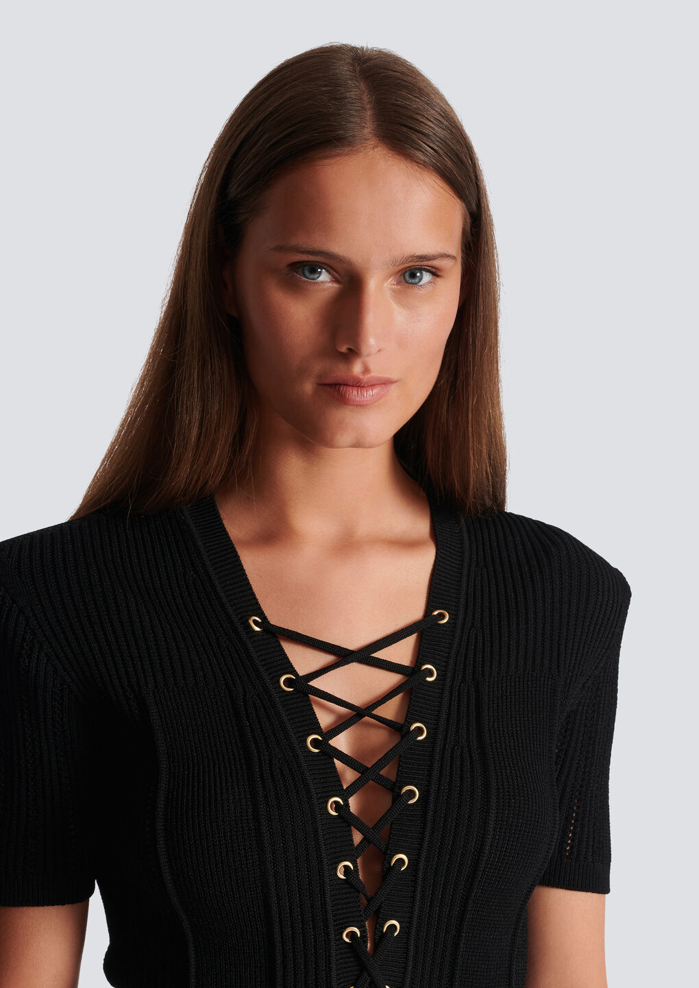 Balmain Black Laced Minidress In Black