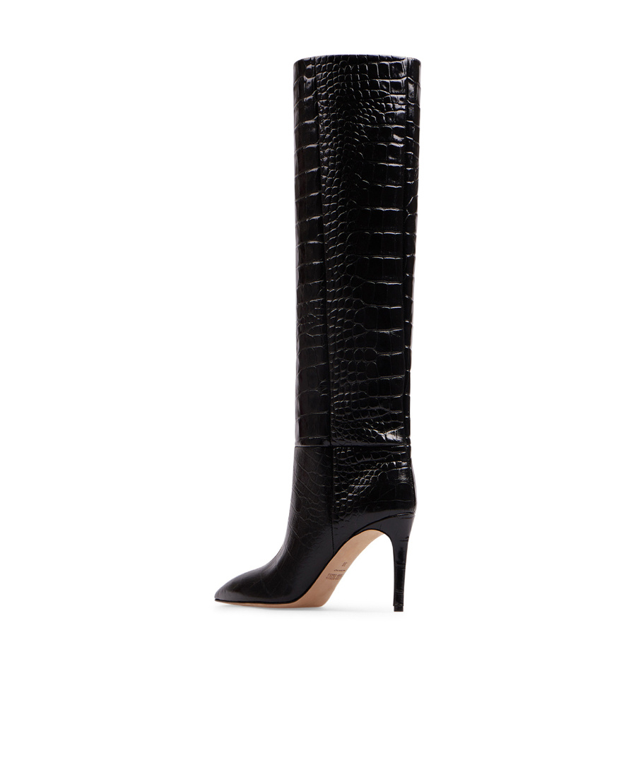 Paris Texas Dark Bordeaux High Boots With Stiletto Heel In Croco Embossed Leather Woman In Black