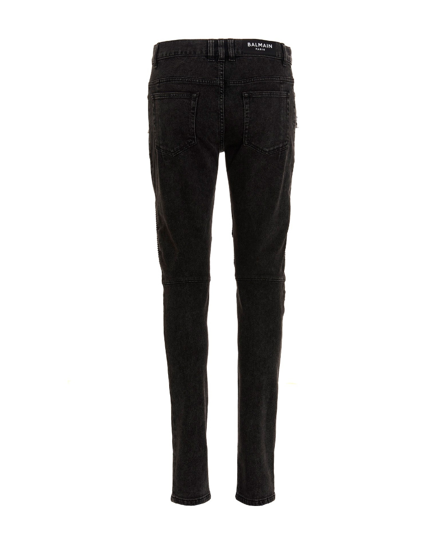 Shop Balmain Panelled Skinny Jeans In Black