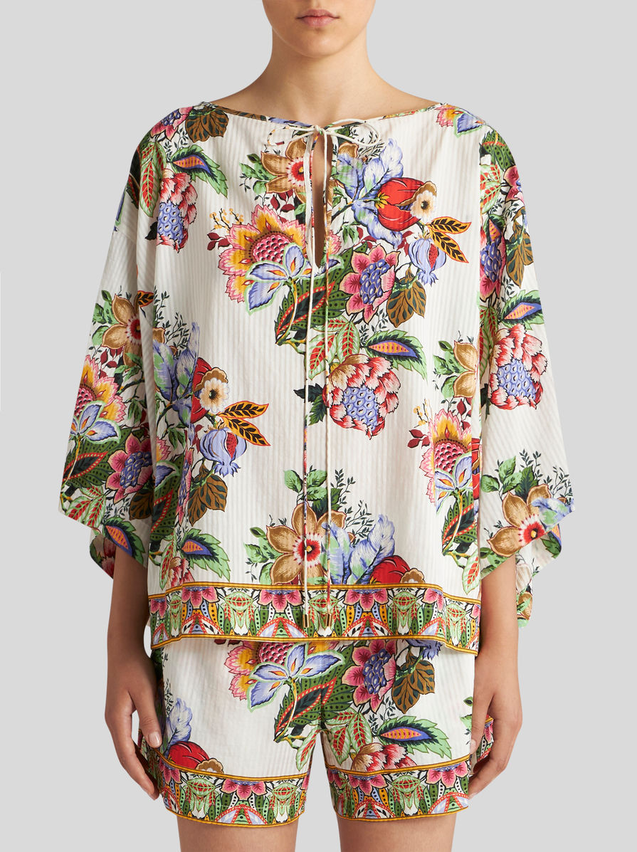 Etro Tie-detailed Floral-print Cotton And Silk-blend Voile Blouse In Multicolor