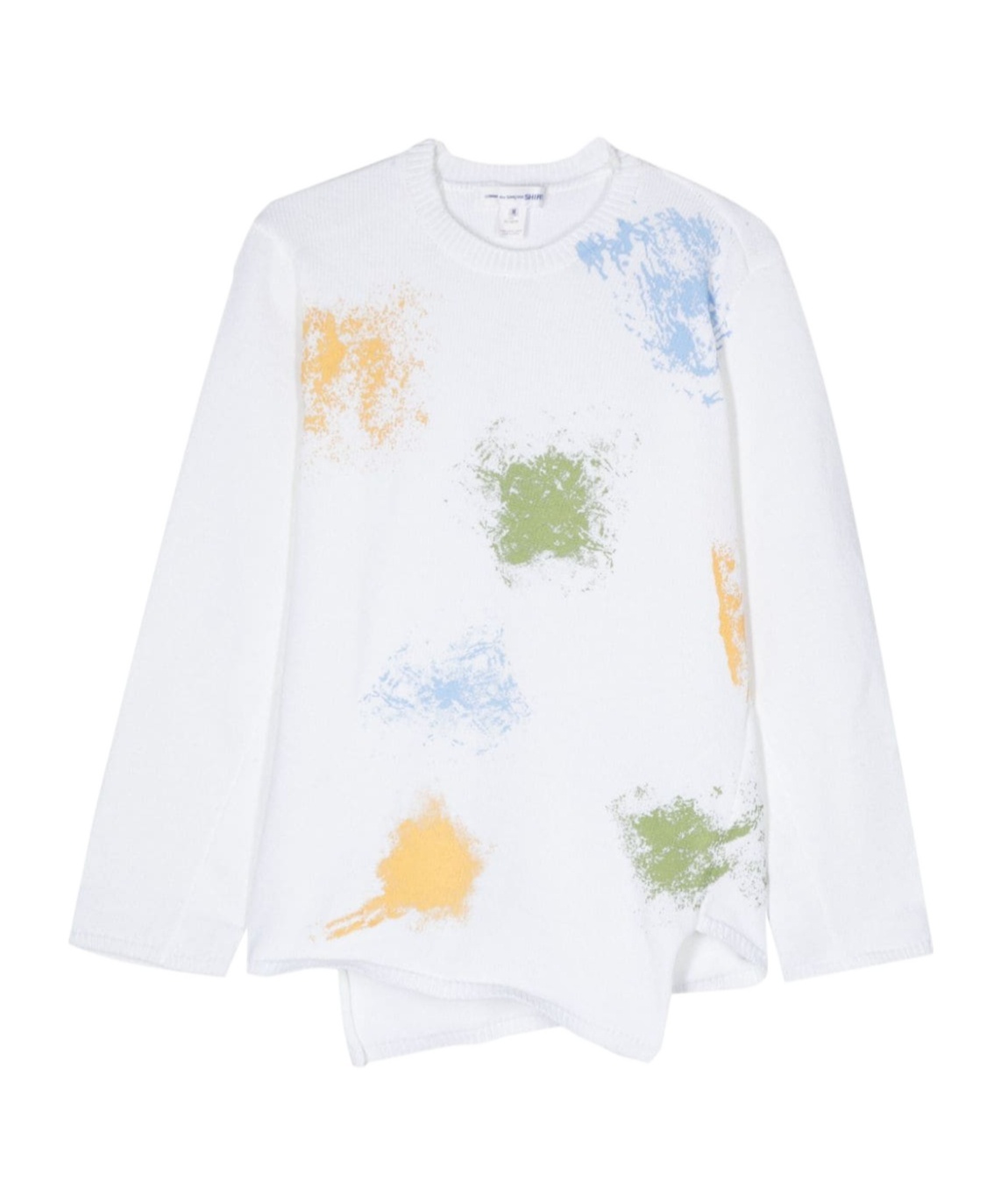 Comme Des Garçons Asymmetric Print Knit Blouse In White And Multicolour For Men In White