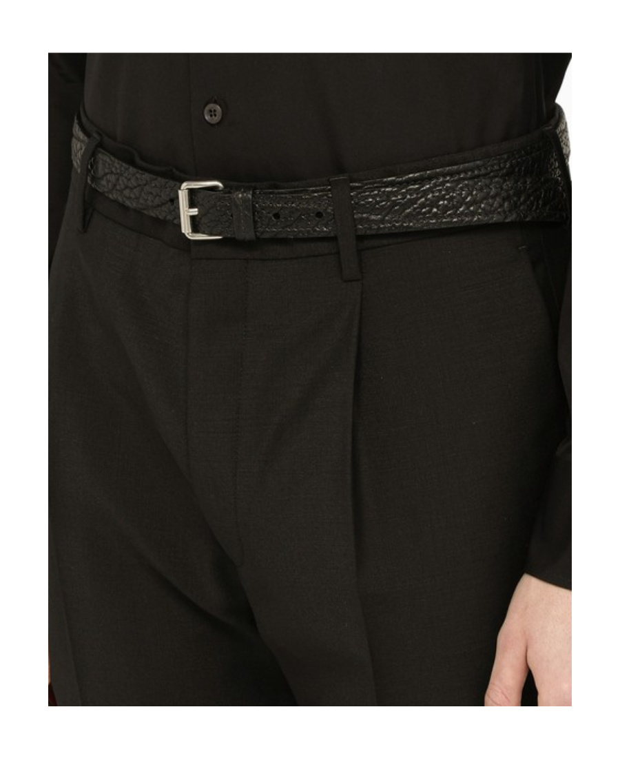 Prada Textured Leather Belt In Black