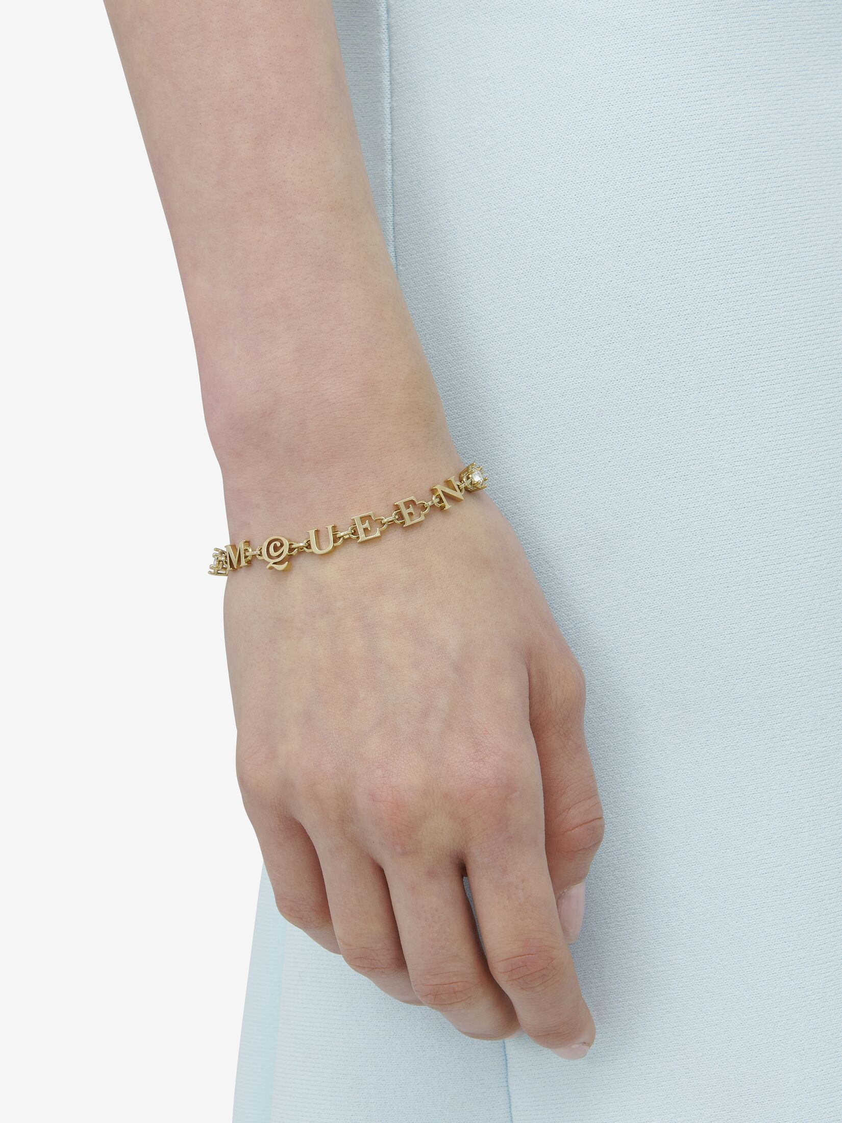 Alexander Mcqueen Logo Lettering Crystal Embellished Bracelet
