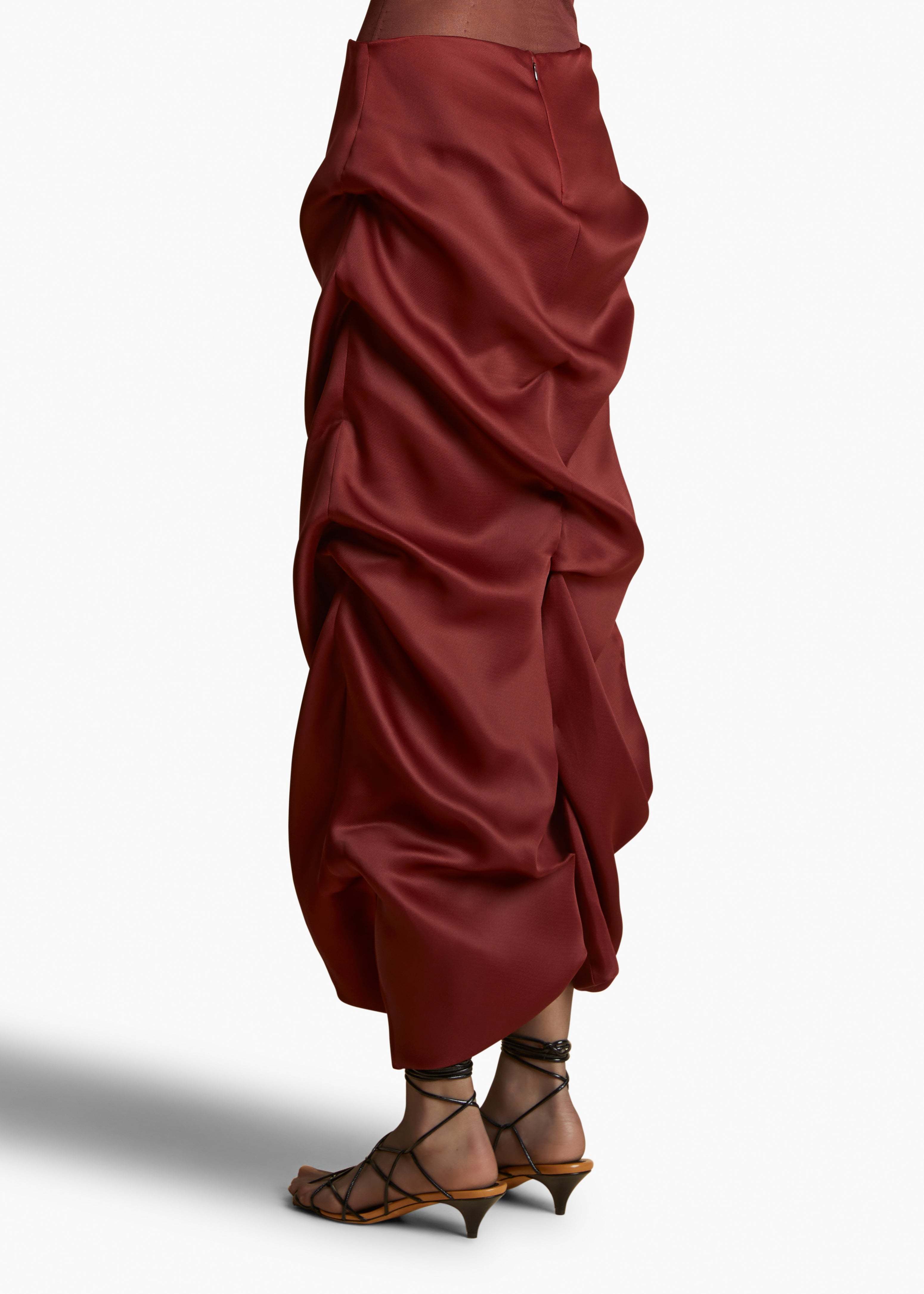 Khaite Olula Draped Silk-gazar Midi Skirt In Red