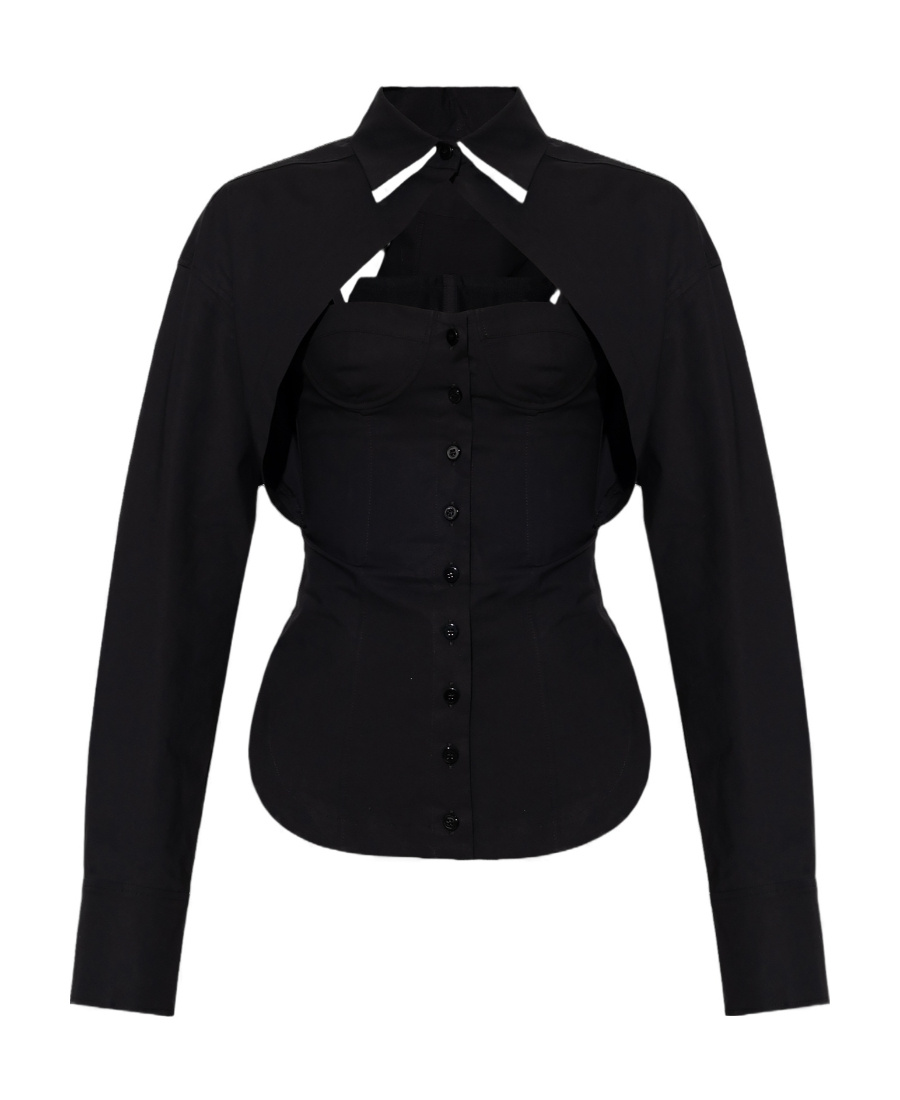 Attico The  Cut-out Corset-style Long Sleeved Shirt In Black