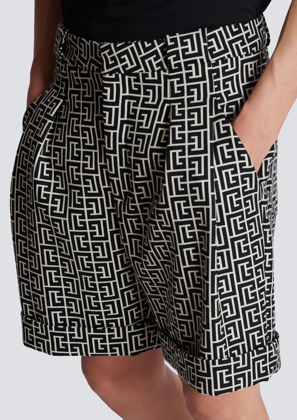 BALMAIN WOOL BERMUDA SHORTS WITH MONOGRAM