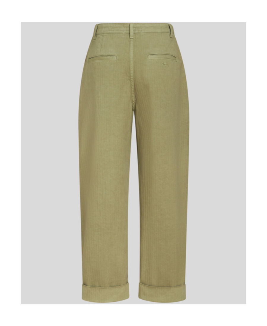 Etro Wide Leg Belted Trousers With Back Pockets In Green