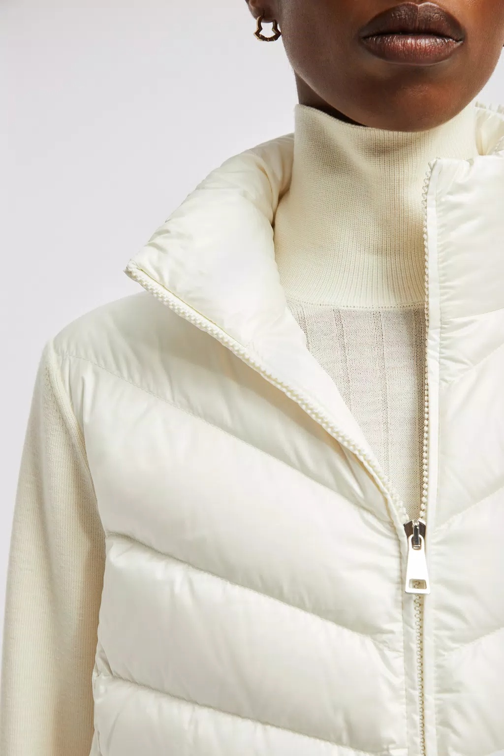 Moncler Logo Patch Padded Knit Cardigan In White