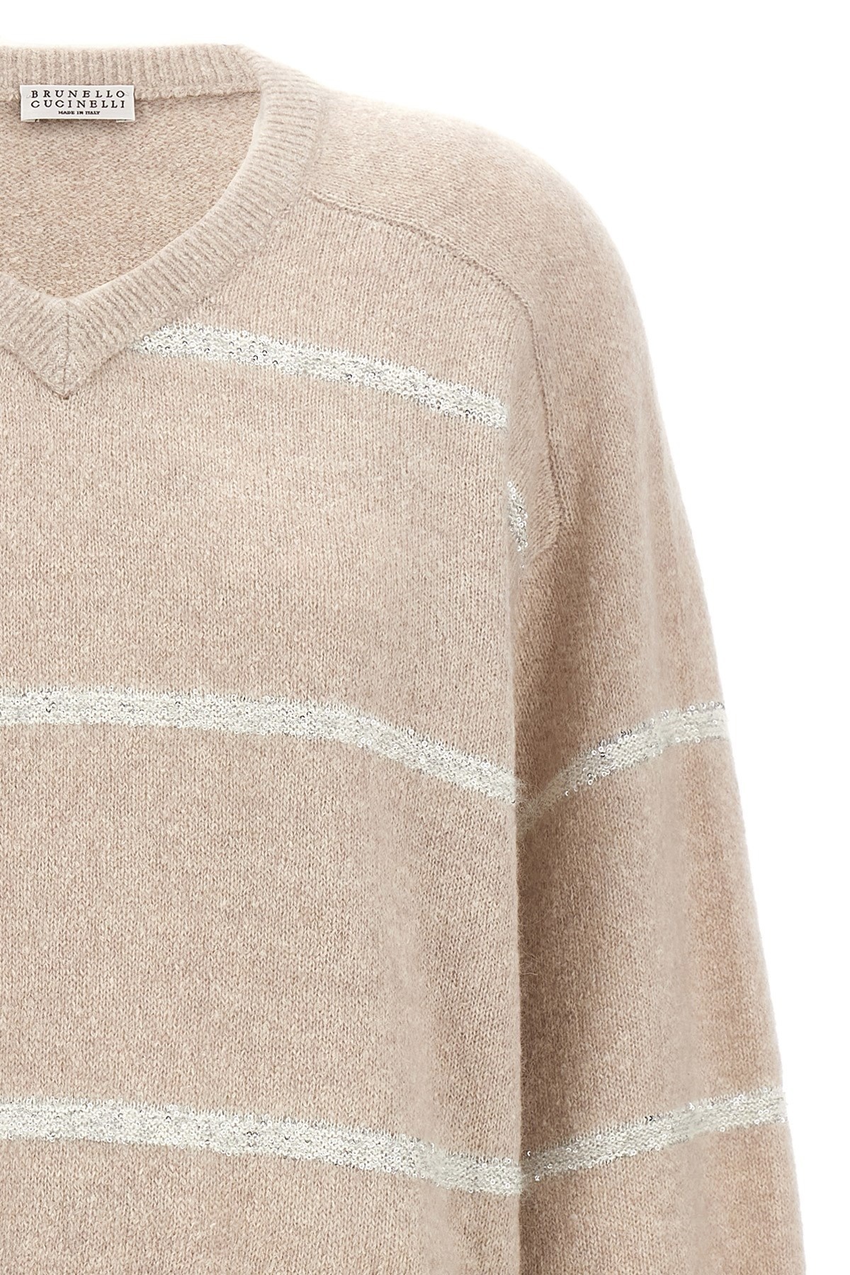 Brunello Cucinelli Striped Sequin-embellished Jumper In Nude