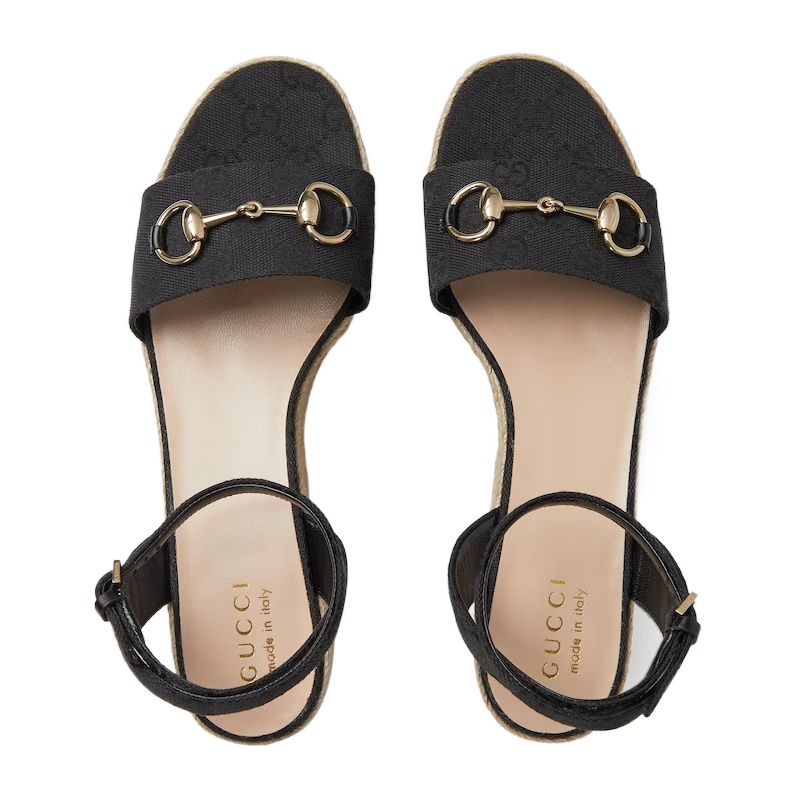 Gucci Lady Horsebit Suede Espadrille Wedges In Black