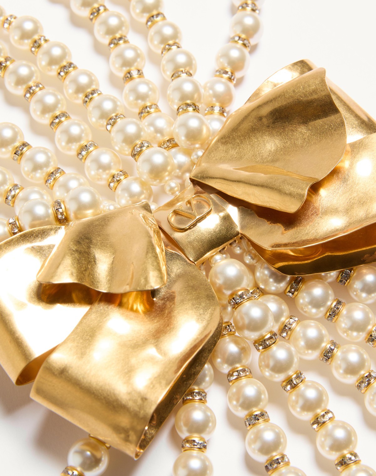 Valentino Trop Chou Necklace In Metal, Enamel, Pearls And Crystals In Yellow