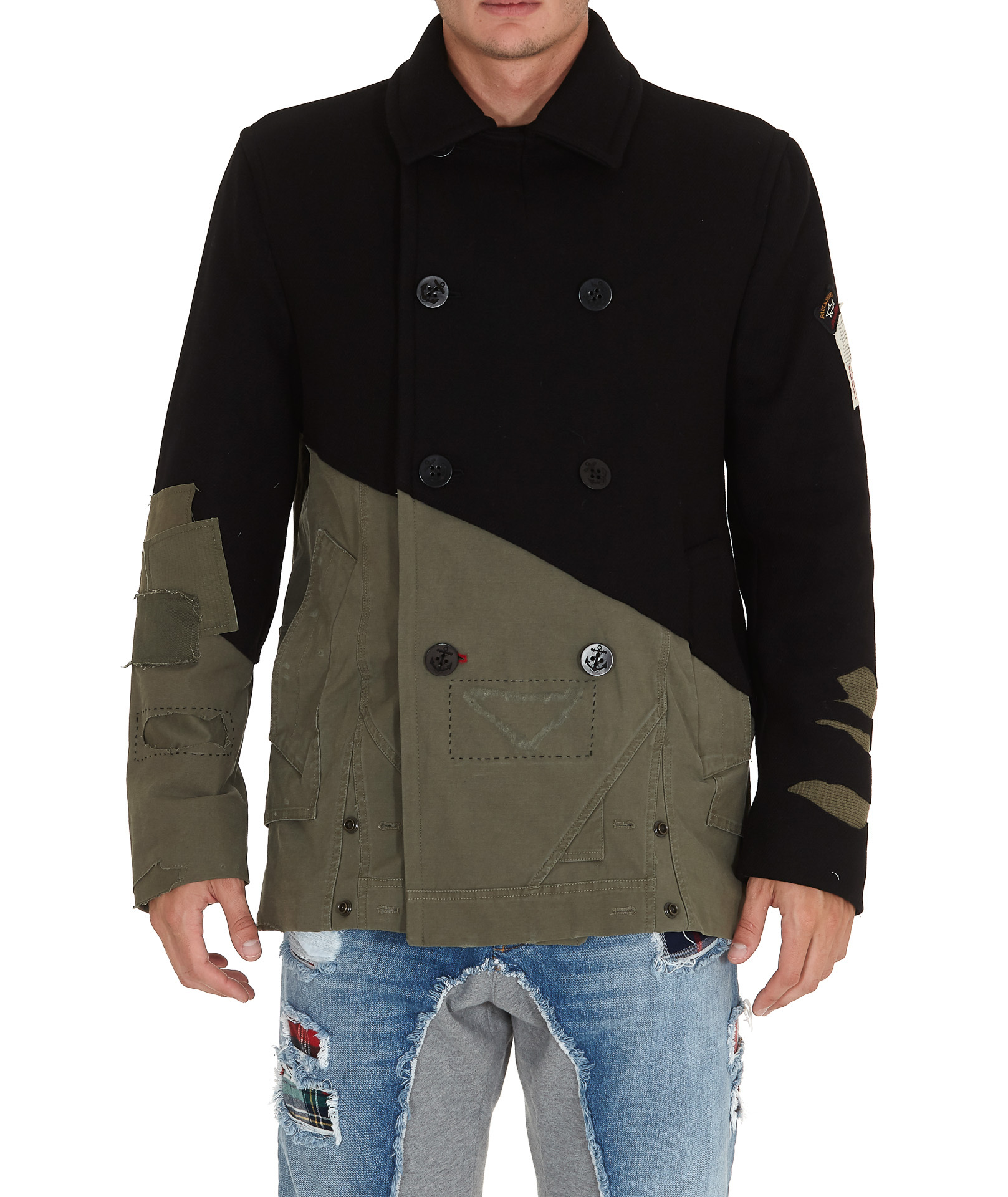Paul & Shark Double-breasted Wool Splicing Jacket In Black
