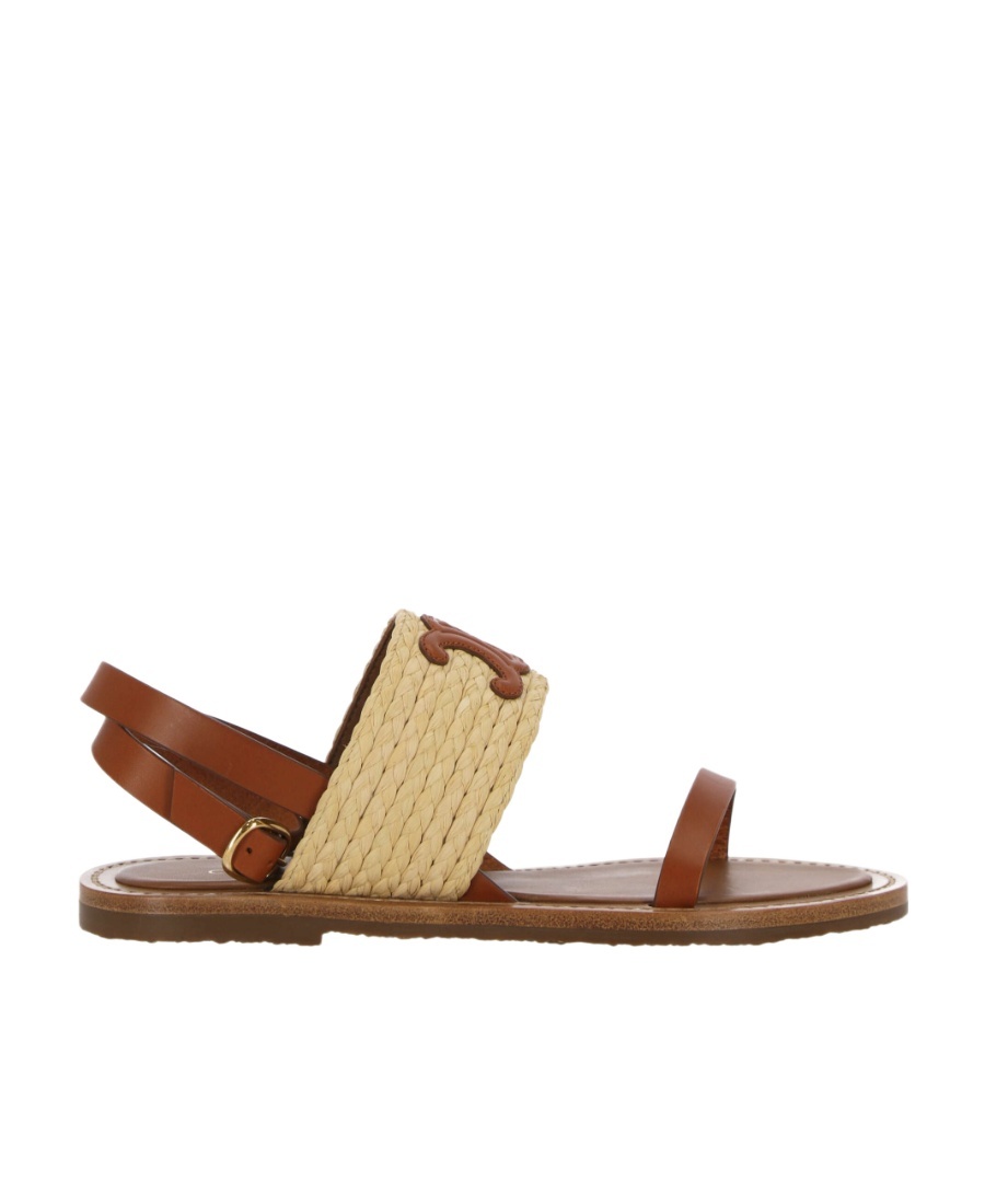 Celine Logo Flat Sandals In Brown