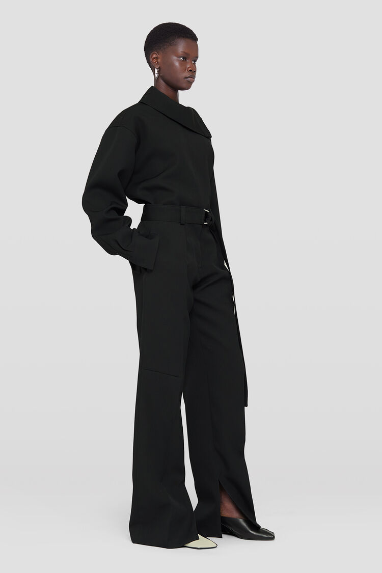 Jil Sander Belted Wool Wide-leg Trousers In Black