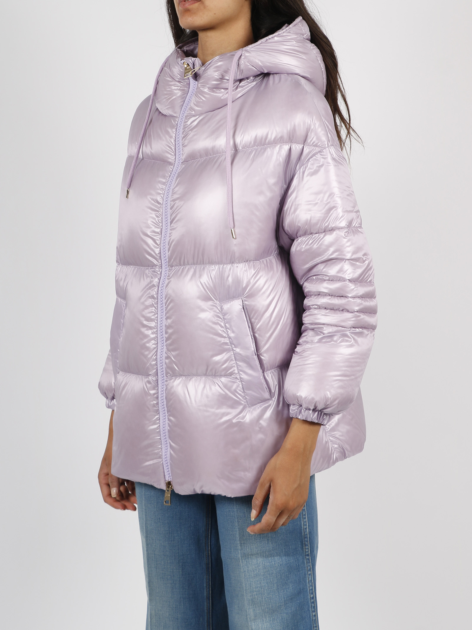 Herno Metallic Hooded Down Jacket In Purple