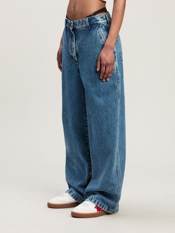Palm Angels Jungle Printed Jeans In Blue