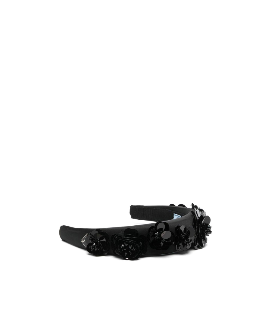 Prada Floral-embellished Recycled-polyamide Headband In Black