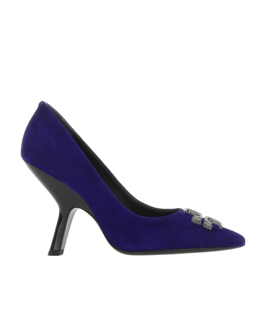TORY BURCH LOGO BUCKLE SUEDE PUMPS