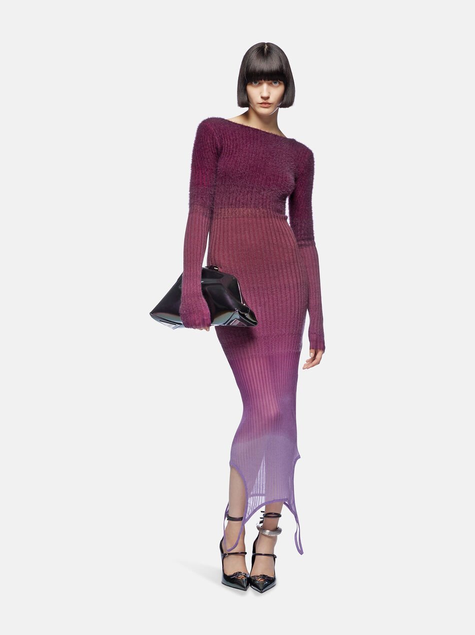 Attico Garter-detailed Ombré-knit Midi Dress In Pink