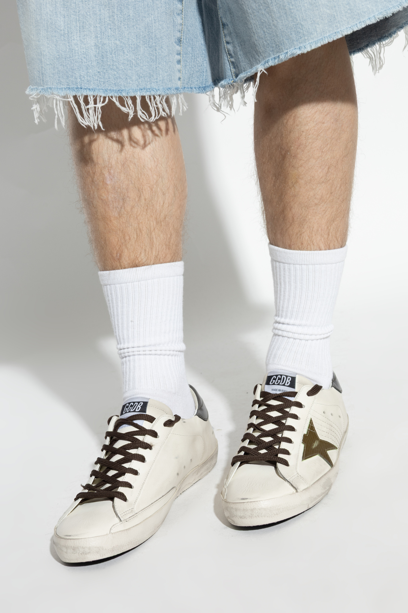 Golden Goose Super-star Sneakers With Lizard Effect Star And Grey Heel Tab In White