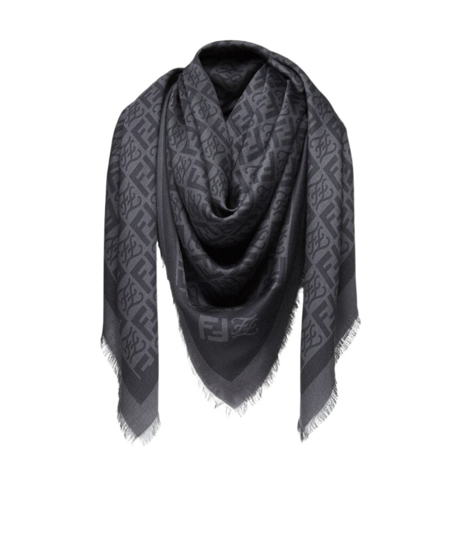 Fendi Keffiyeh Monogram Silk-blend Scarf In Gray