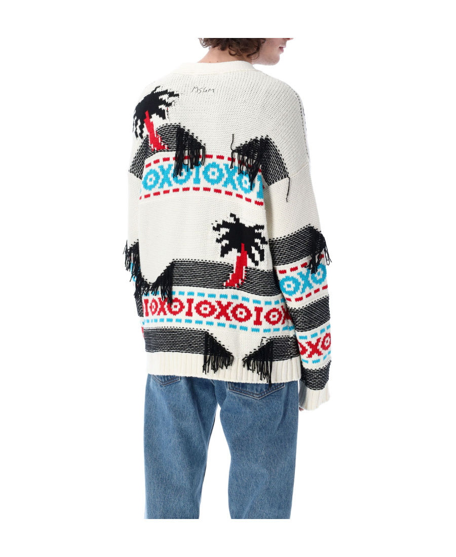 Msgm Patterned Intarsia-knit Cardigan In White
