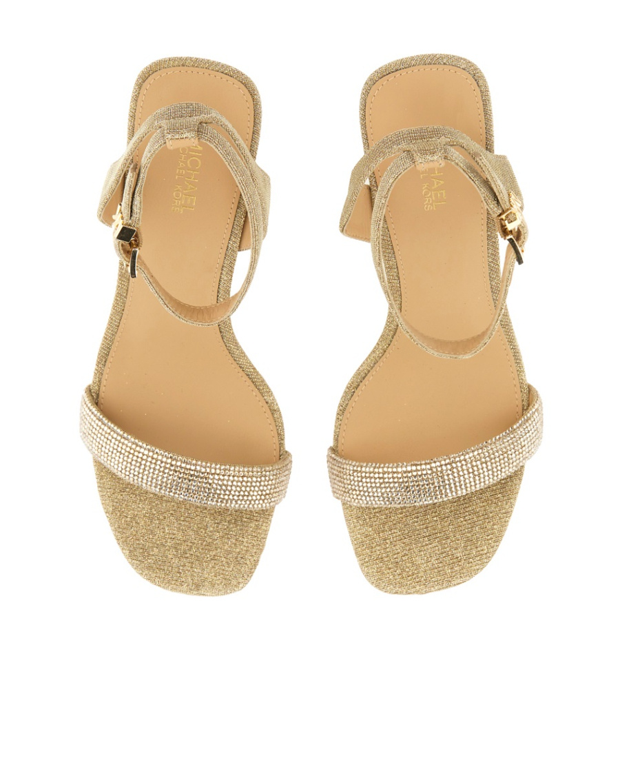 Shop Michael Michael Kors Carrie 75mm Rhinestoned Leather Sandals In Nude