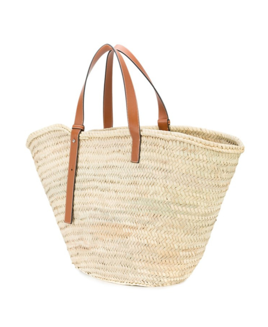 Loewe Large Leather-trimmed Basket Tote In Nude
