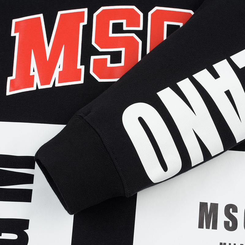 Msgm Black Printed Hooded Hoodie In Black