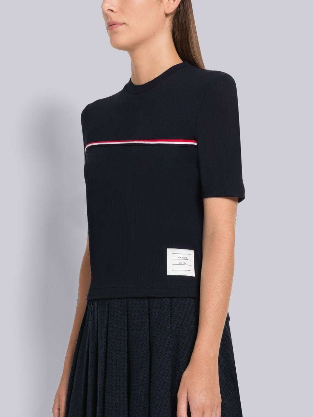 Thom Browne Striped Crew Neck Ribbed Texture T-shirt In Blue