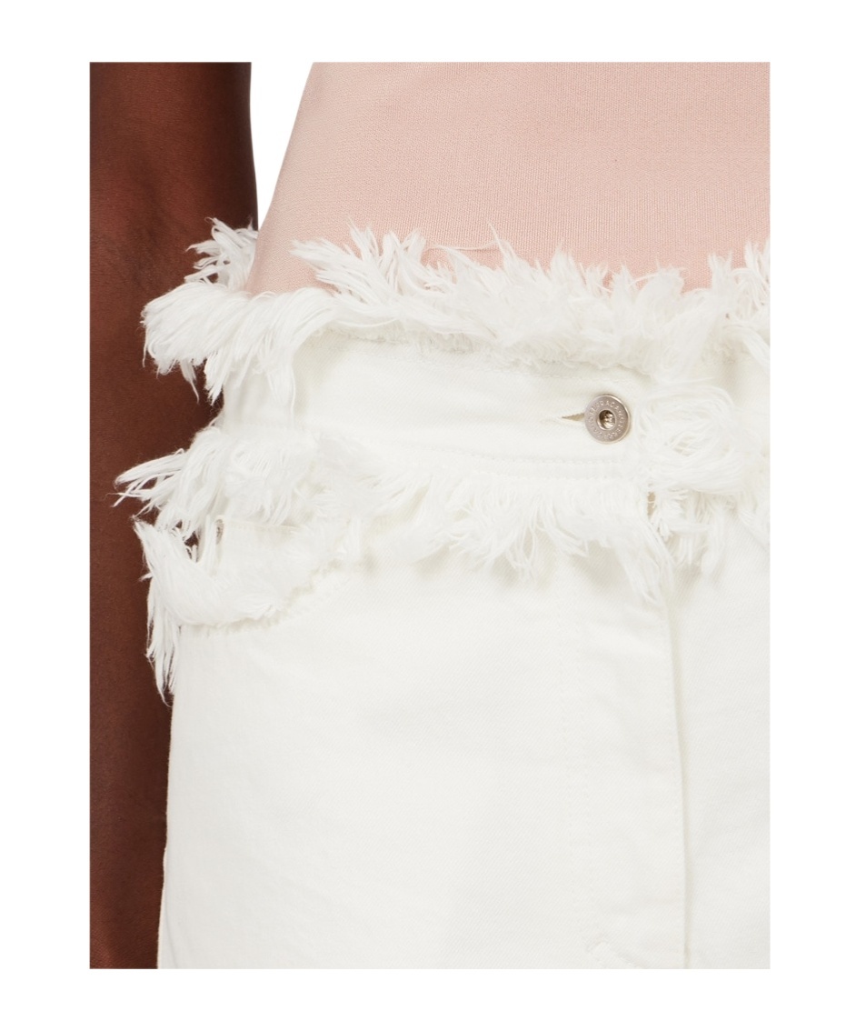 Ferragamo High Waist Wide Leg Trousers With Frayed Hem In White