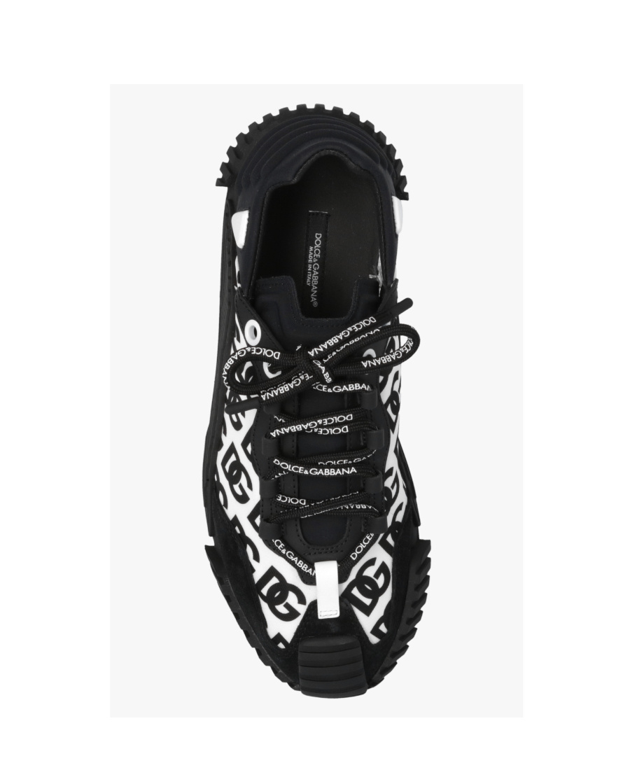 Dolce & Gabbana Men's Calfskin Nappa Portofino Sneakers With Dg Logo Print In Black