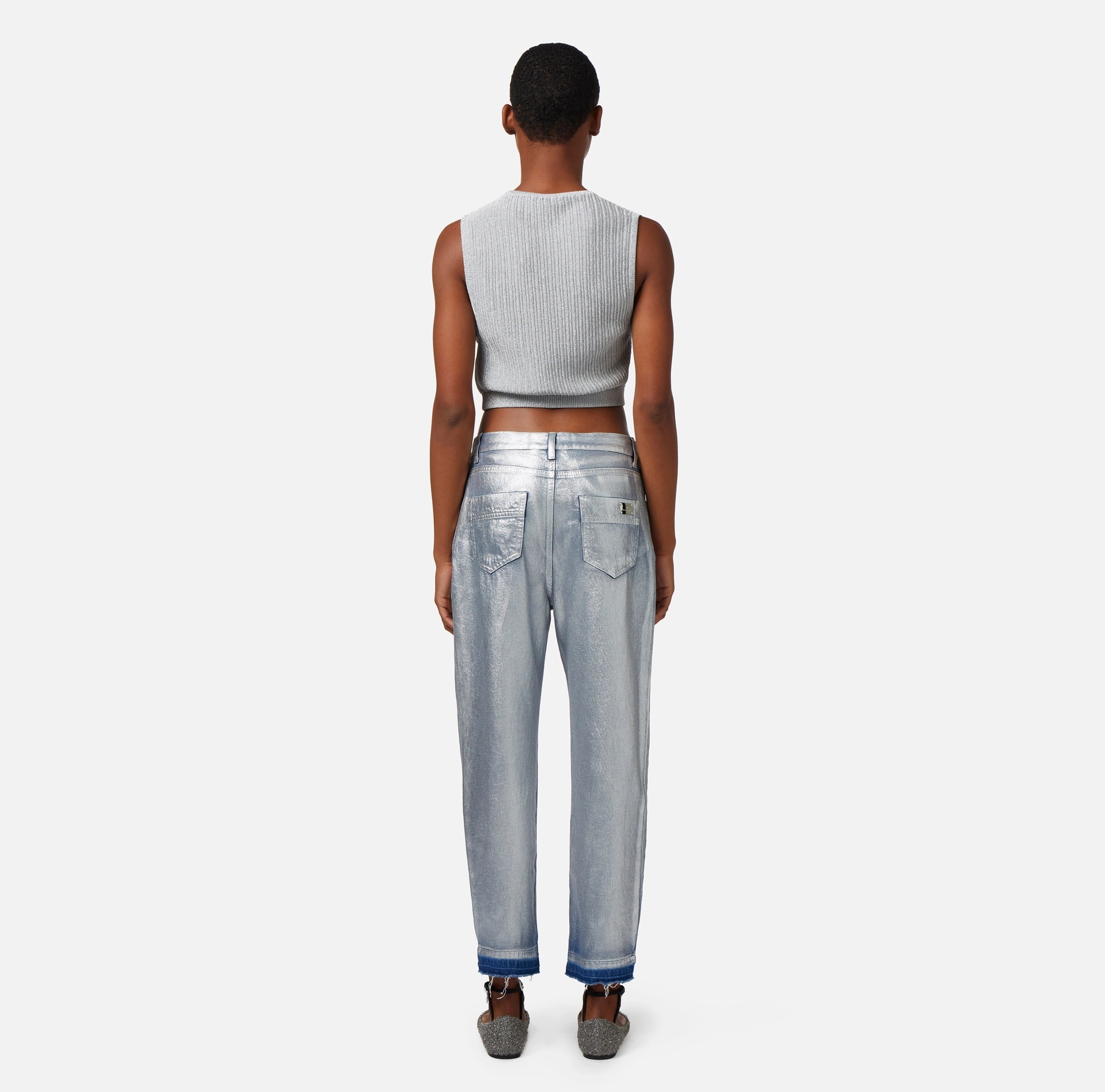 Elisabetta Franchi Laminated Mid-rise Boyfriend Jeans In Gray