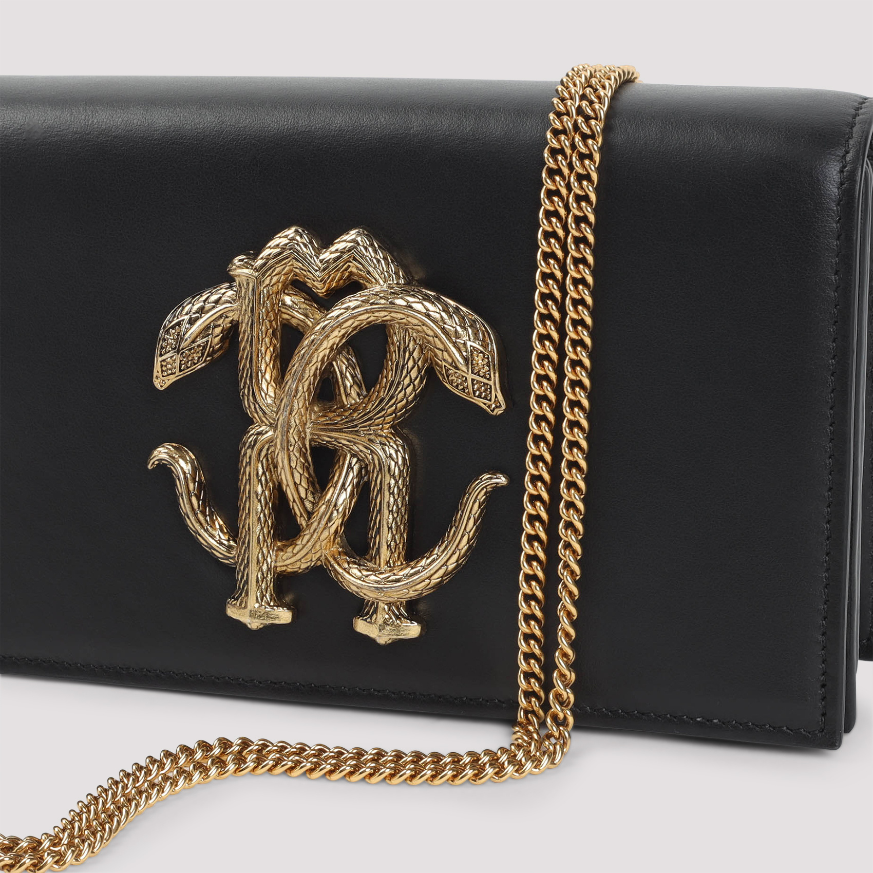 ROBERTO CAVALLI MIRROR SNAKE METALLIC-LOGO SHOULDER BAG