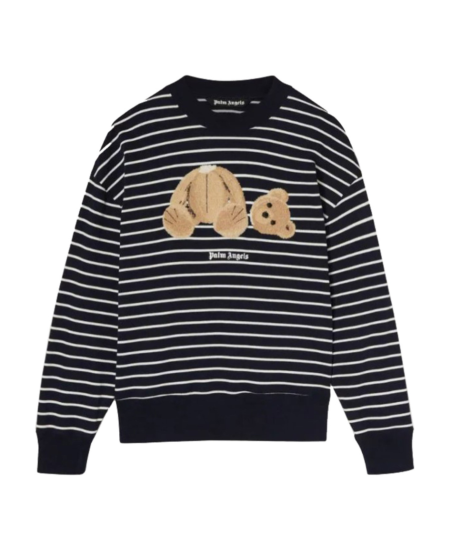 Palm Angels Blue Cotton Bear Sweatshirt In Black