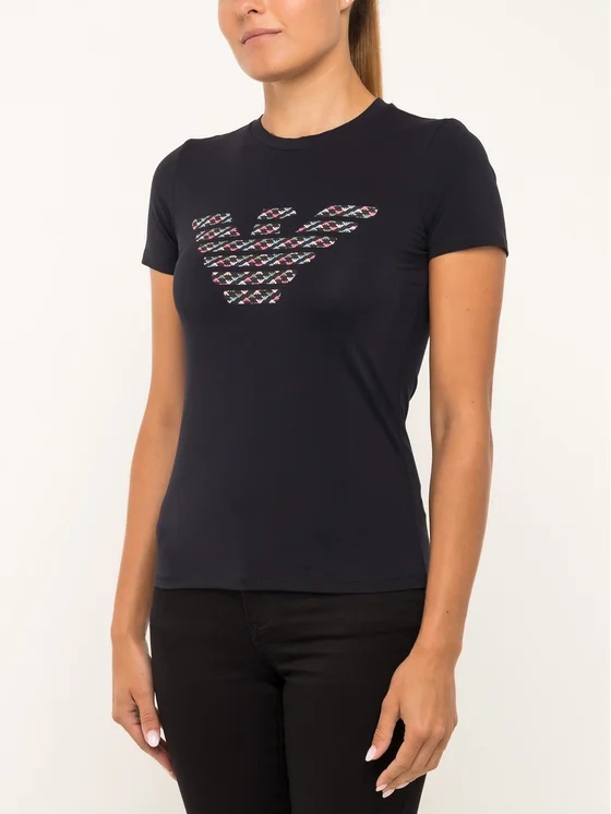 EMPORIO ARMANI NAVY BLUE ROUND COLLAR SHORT-SLEEVED T-SHIRT