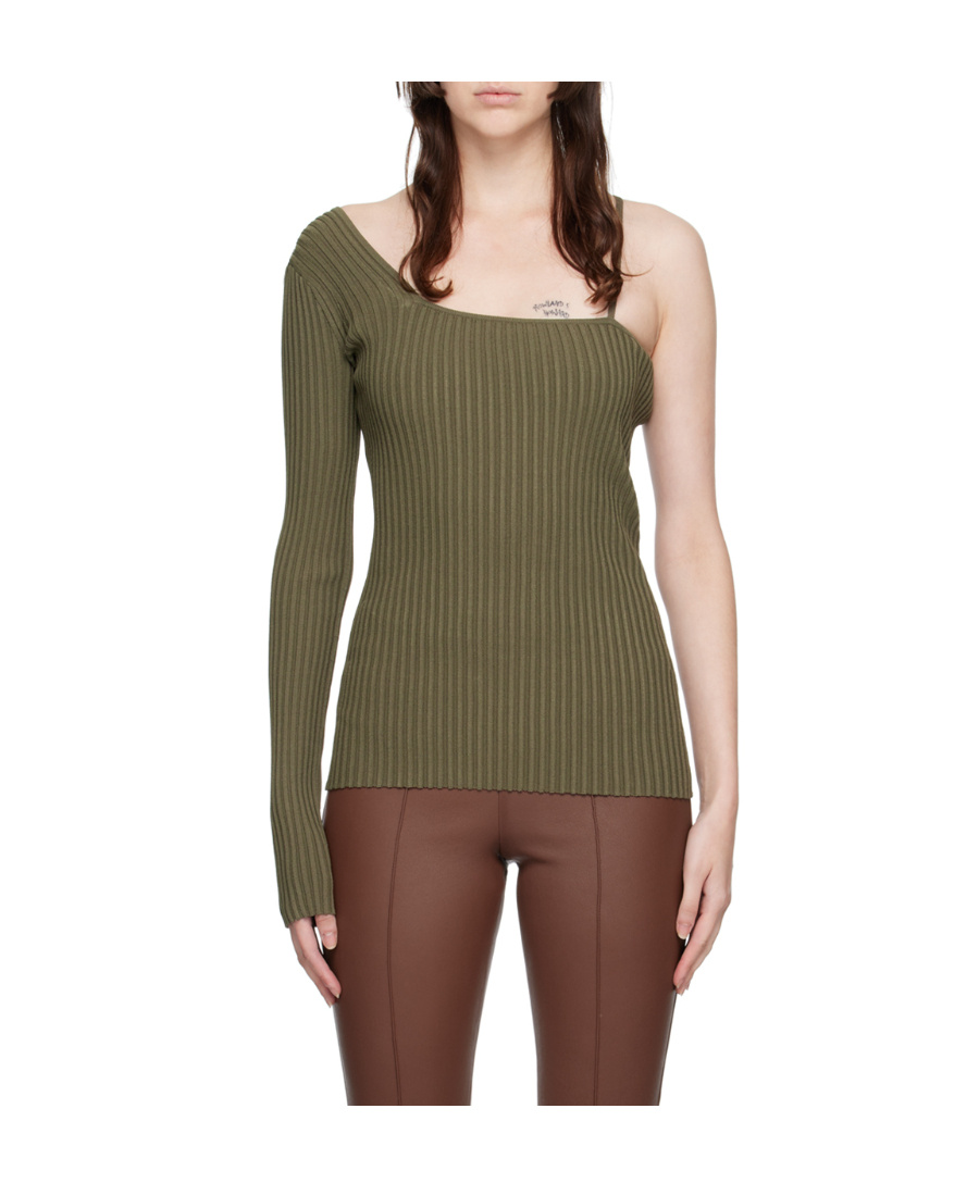 Helmut Lang Green One-shoulder Long Sleeve T-shirt In Green