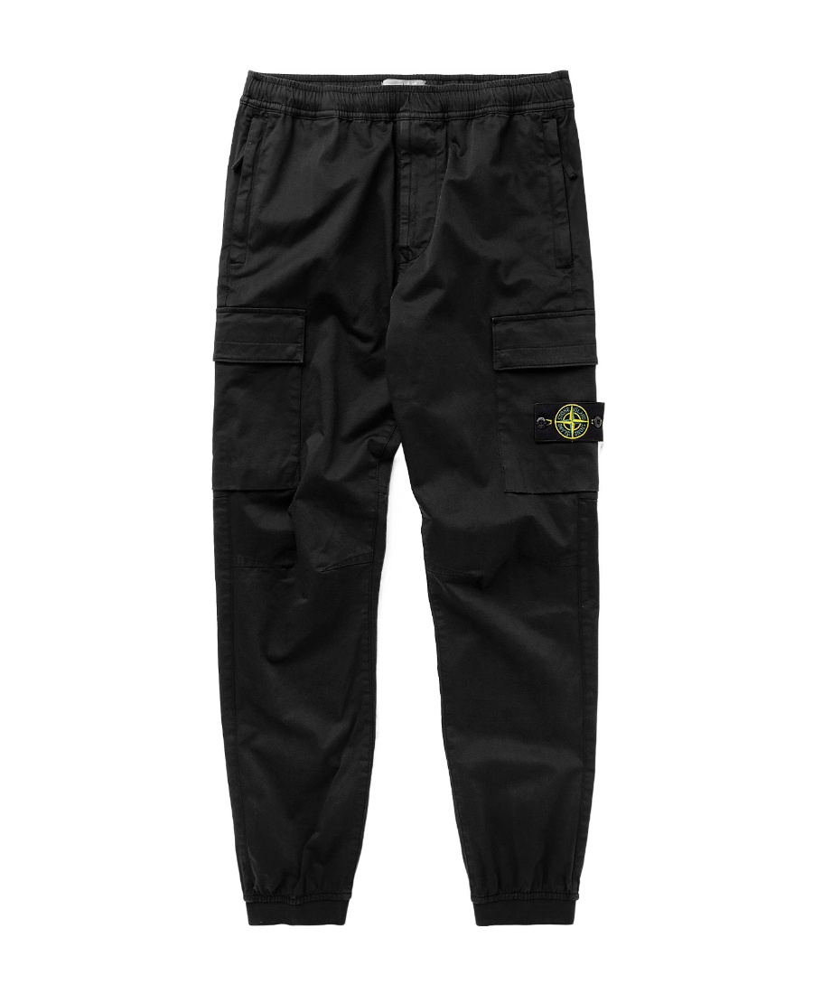 Stone Island Logo Patch Cargo Trousers In Black