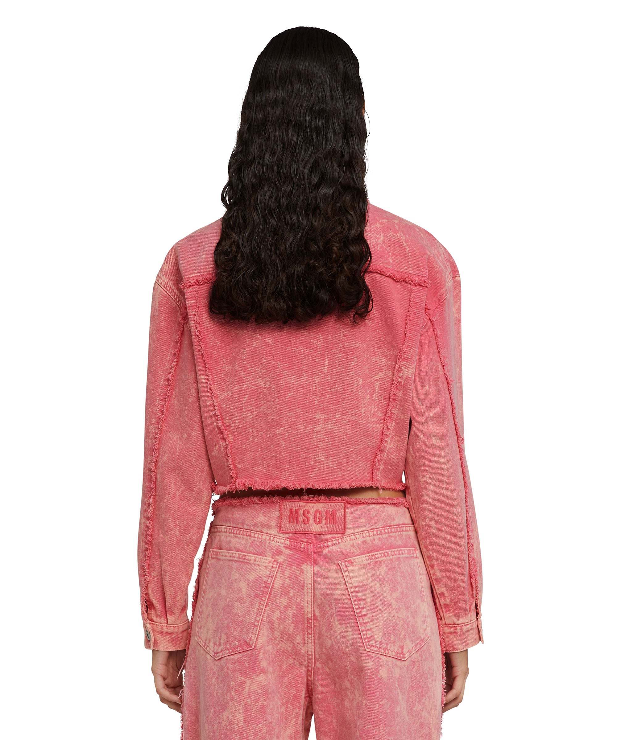 Shop Msgm Spliced Denim Coat In Pink