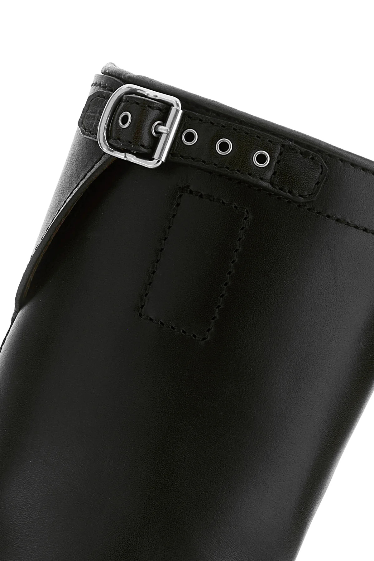 Dries Van Noten Mid-calf Block Heel Leather Boots With Buckle In Black